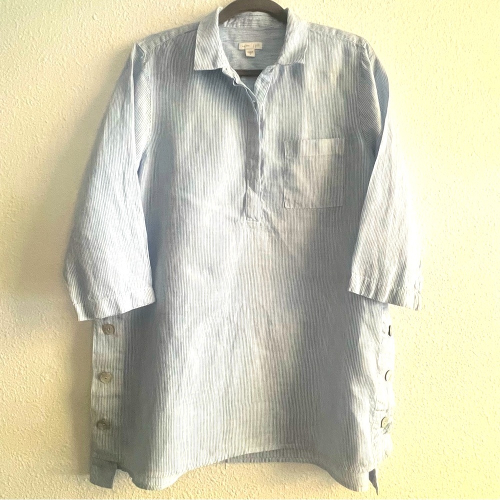 J. Jill Light Blue Striped Linen Tunic Dress